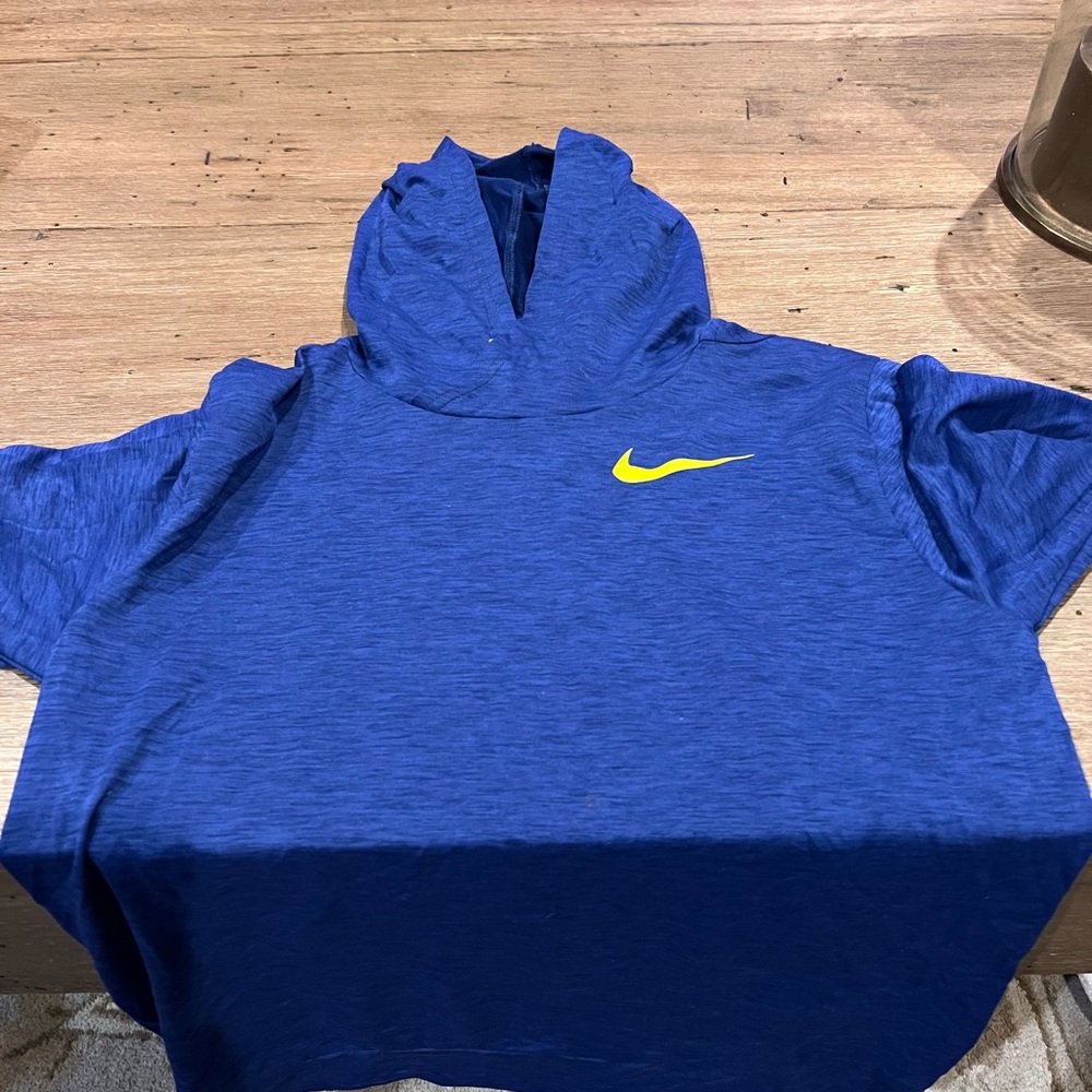 Nike Kids Blue Hoodie with Yellow Swoosh